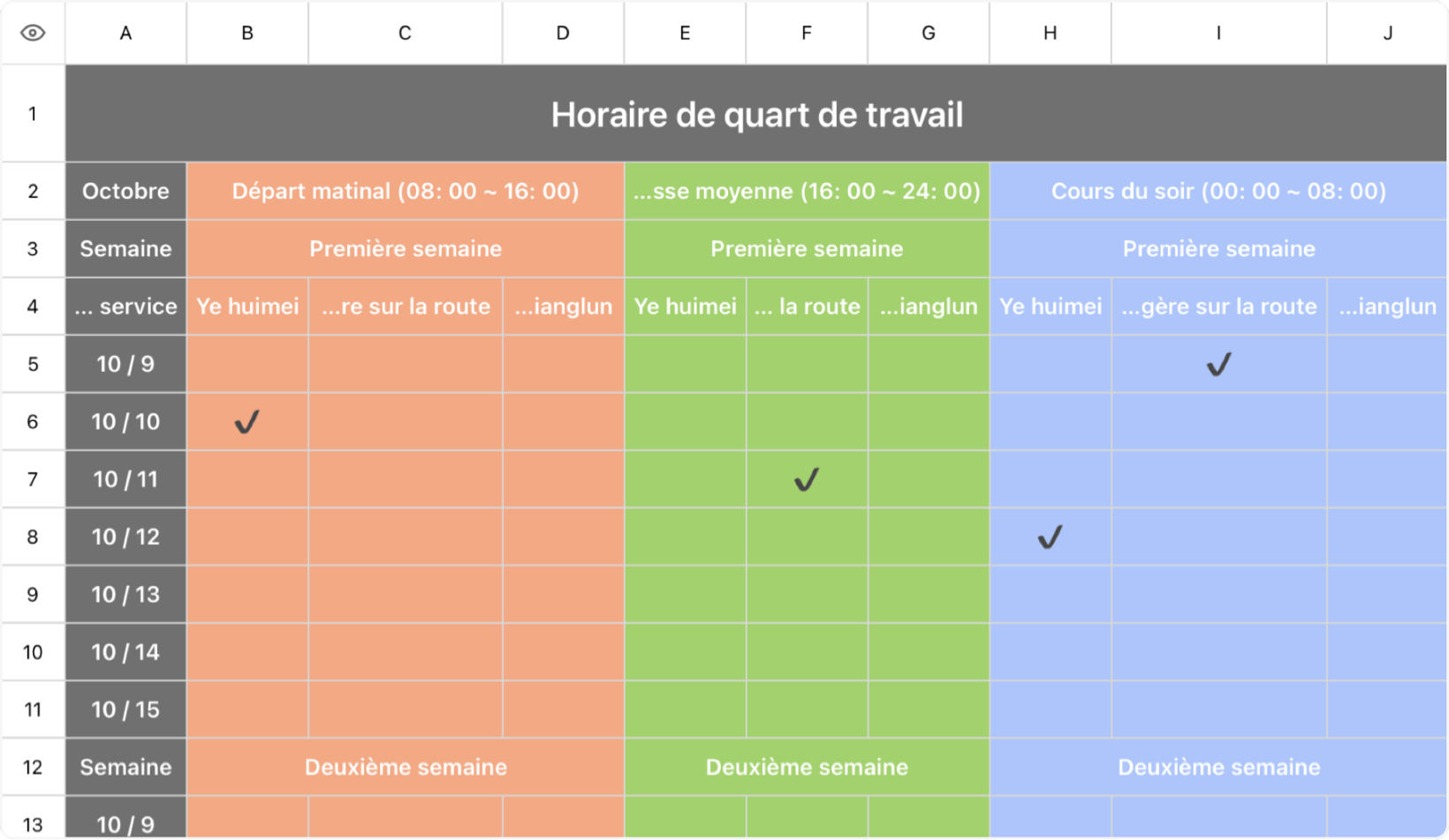 Horaire de quart de travail